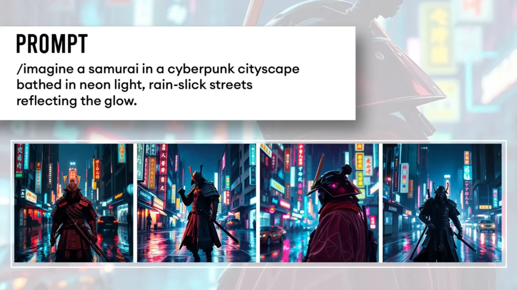 Typing in a prompt and Midjourney will swiftly generate an image with unique details