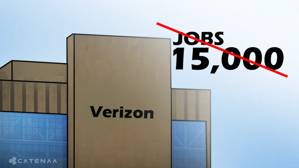 Verizon headquarters with branding, symbolizing major job cuts and restructuring amid telecom market challenges
