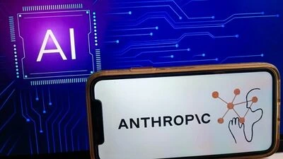 Anthropic logo with AI data and technology